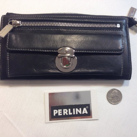 Perlina Bags New Perlina Black Leather Zip Wallet Clutch Poshmark